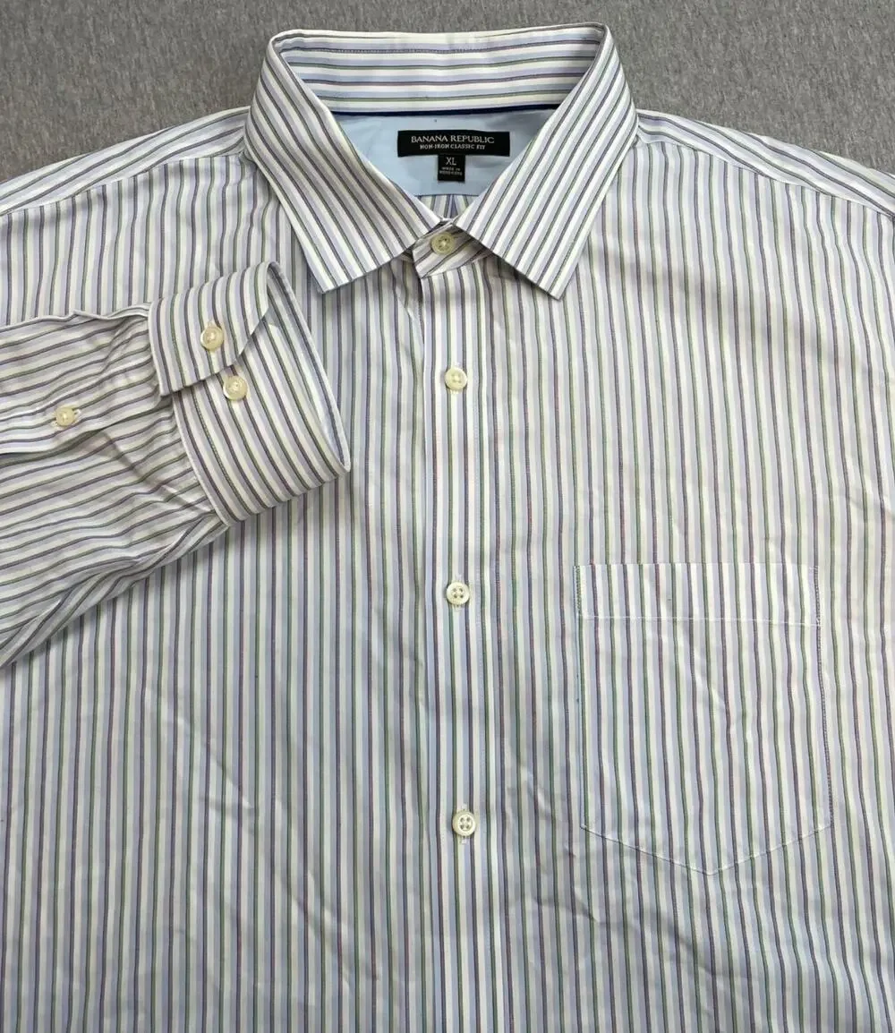 Banana Republic Shirt Mens XL Striped 100% Cotton Classic Fit Button Up